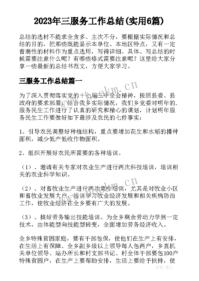 2023年三服务工作总结(实用6篇)