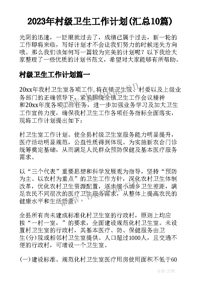 2023年村级卫生工作计划(汇总10篇)