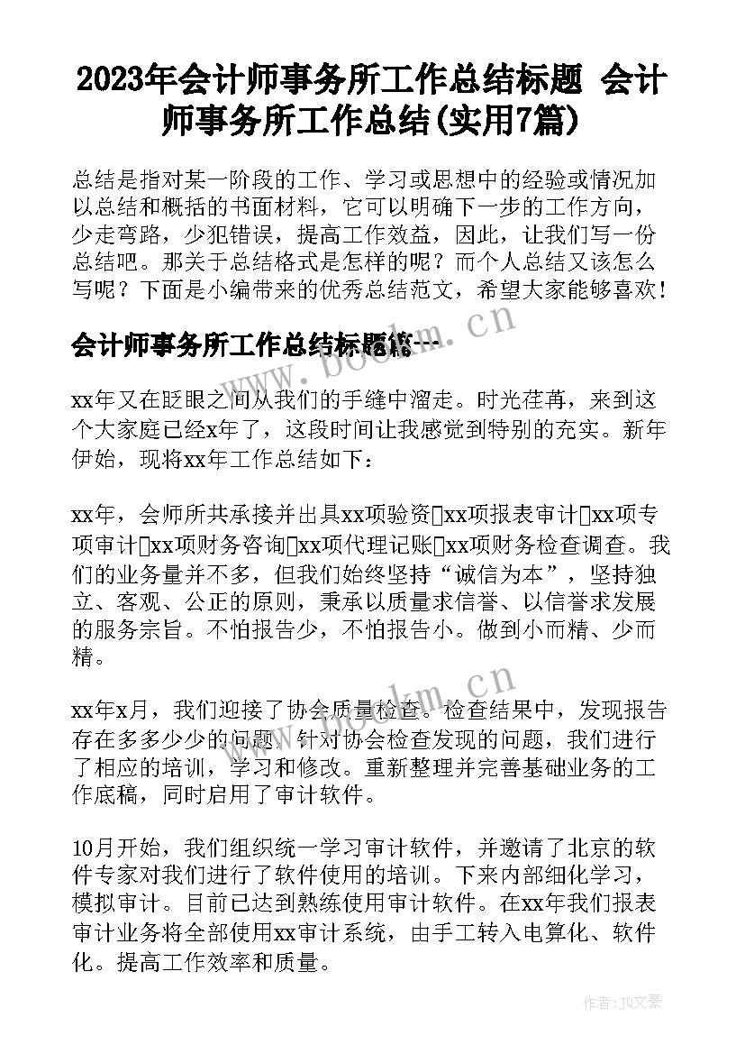 2023年会计师事务所工作总结标题 会计师事务所工作总结(实用7篇)