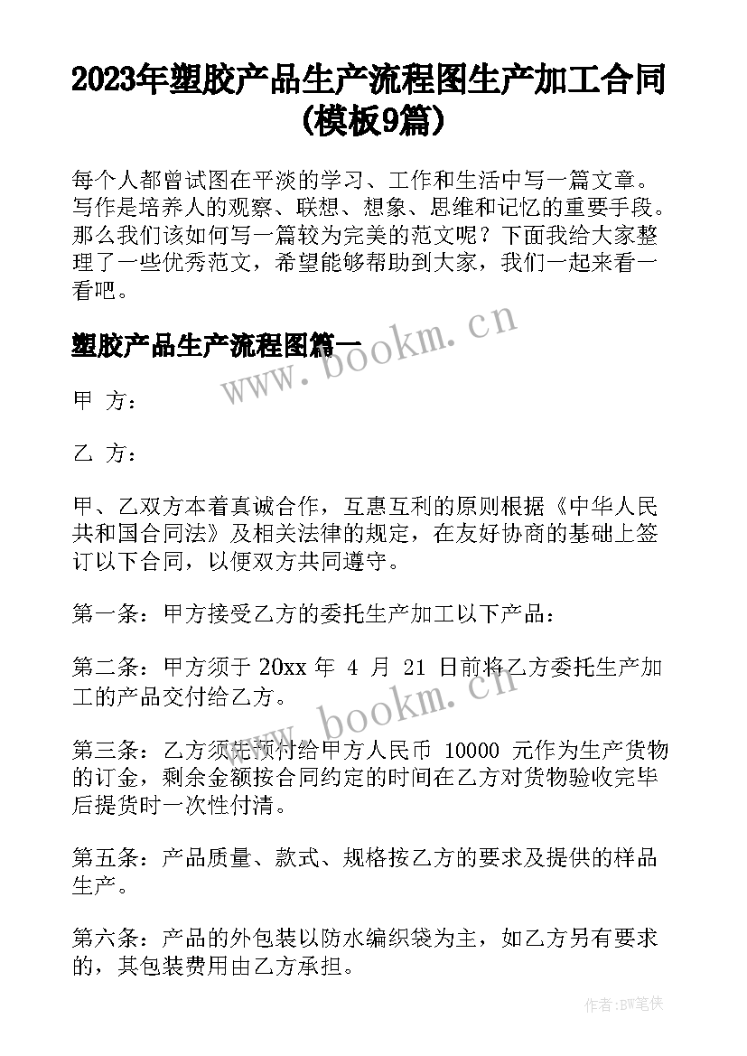 2023年塑胶产品生产流程图 生产加工合同(模板9篇)