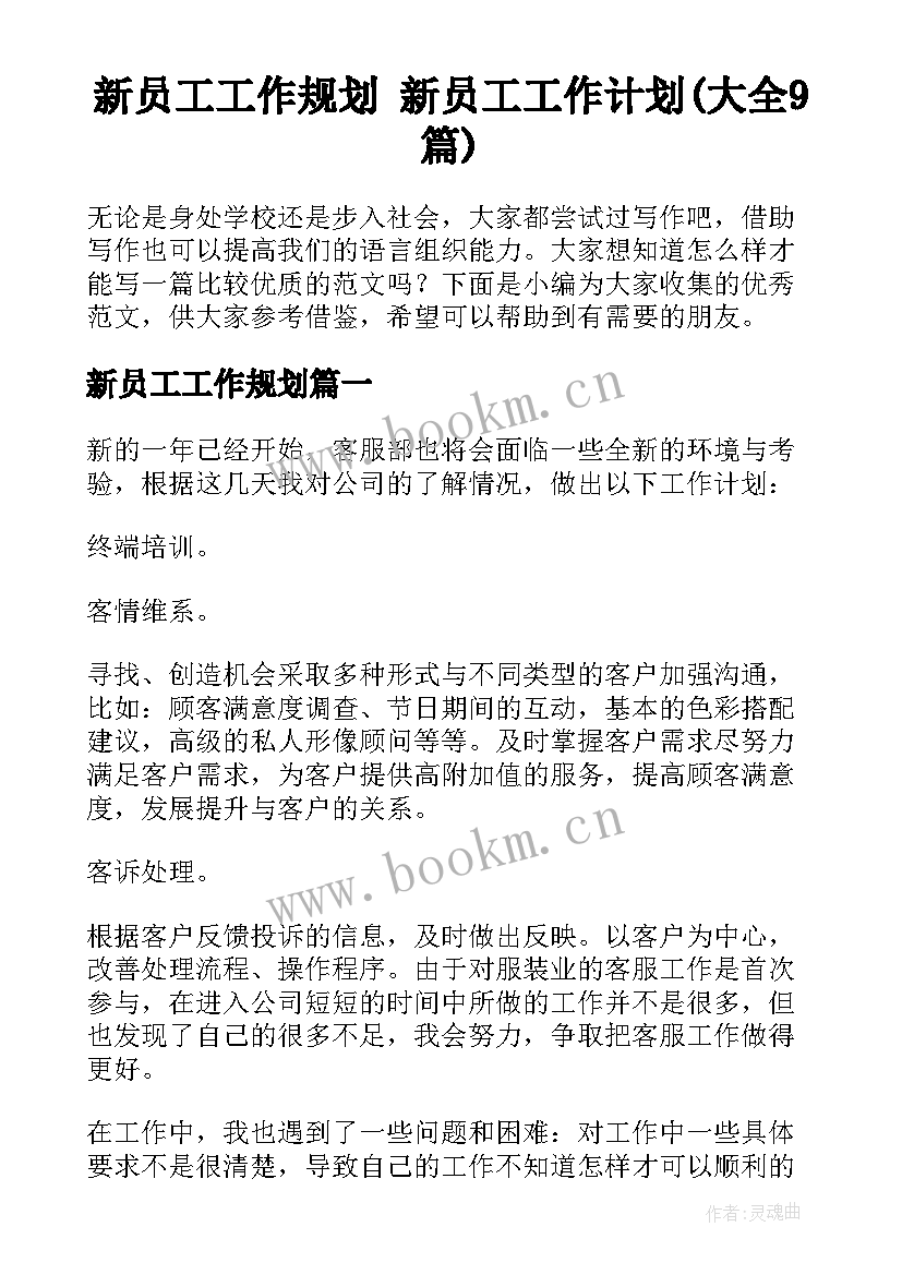 新员工工作规划 新员工工作计划(大全9篇)