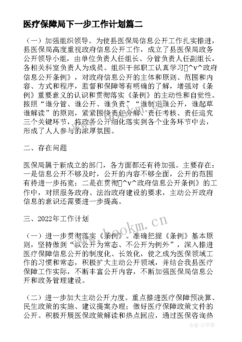 最新医疗保障局下一步工作计划 乡村医疗保障工作计划热门(大全5篇)