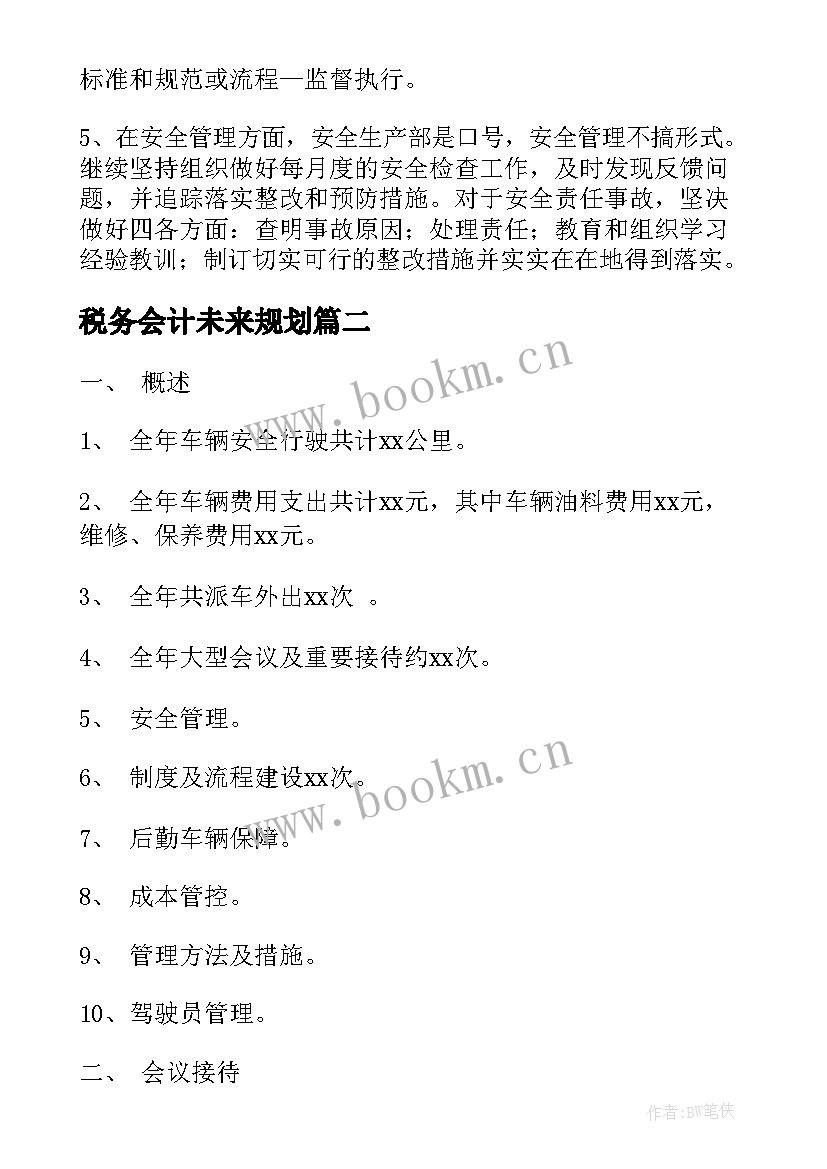 税务会计未来规划 未来工作计划(实用5篇)