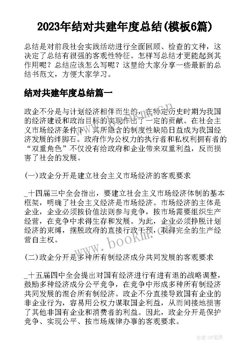 2023年结对共建年度总结(模板6篇)