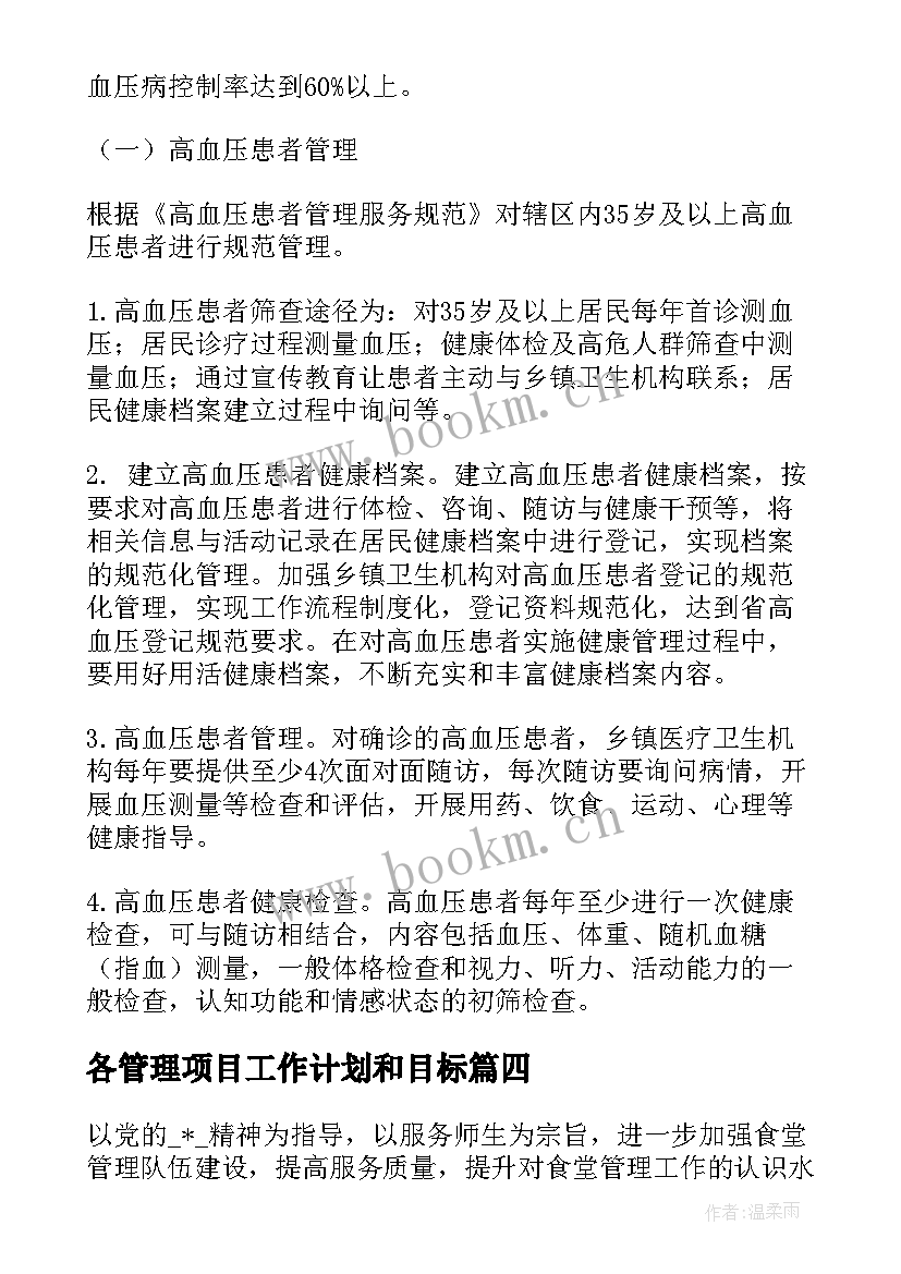 2023年各管理项目工作计划和目标(汇总9篇)