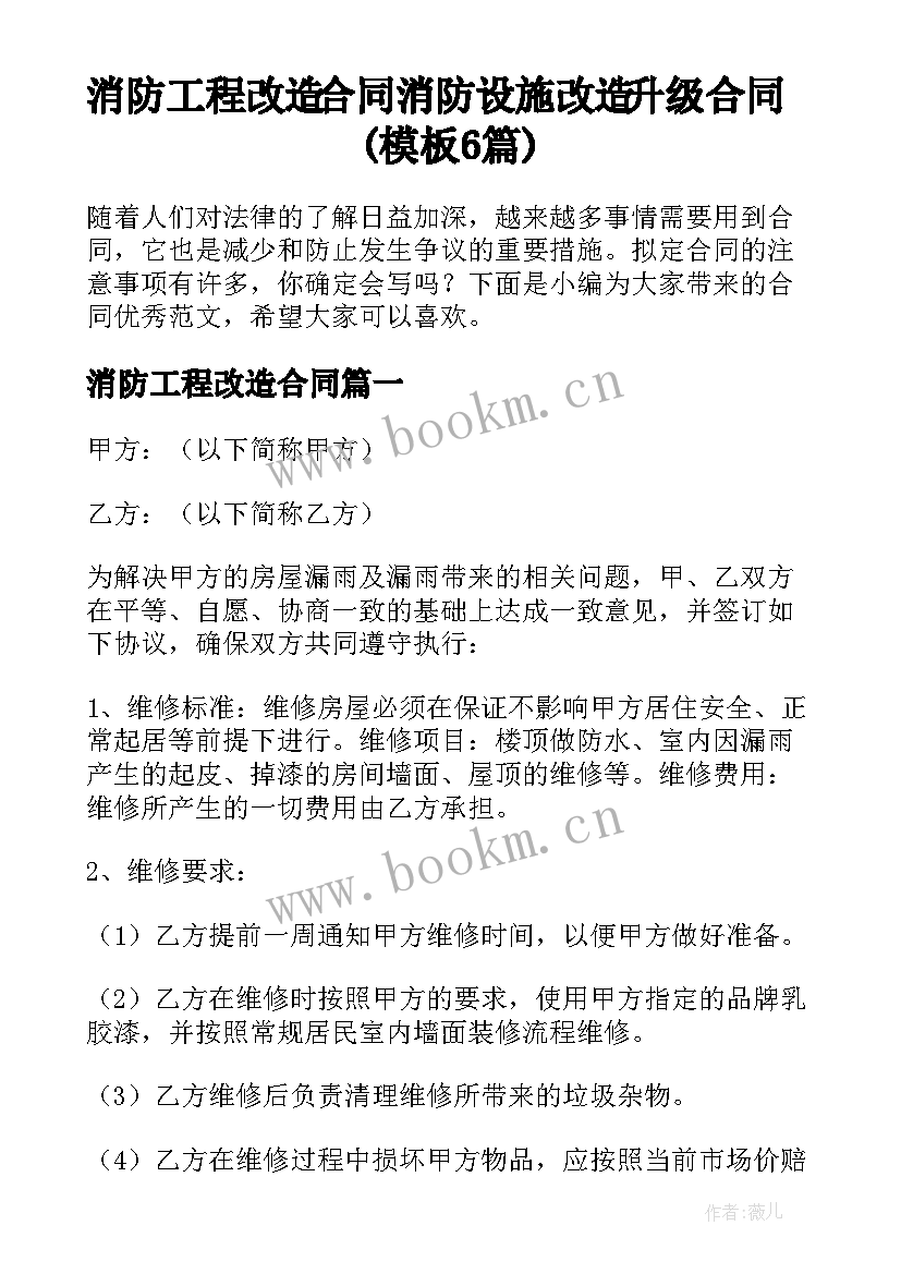 消防工程改造合同 消防设施改造升级合同(模板6篇)