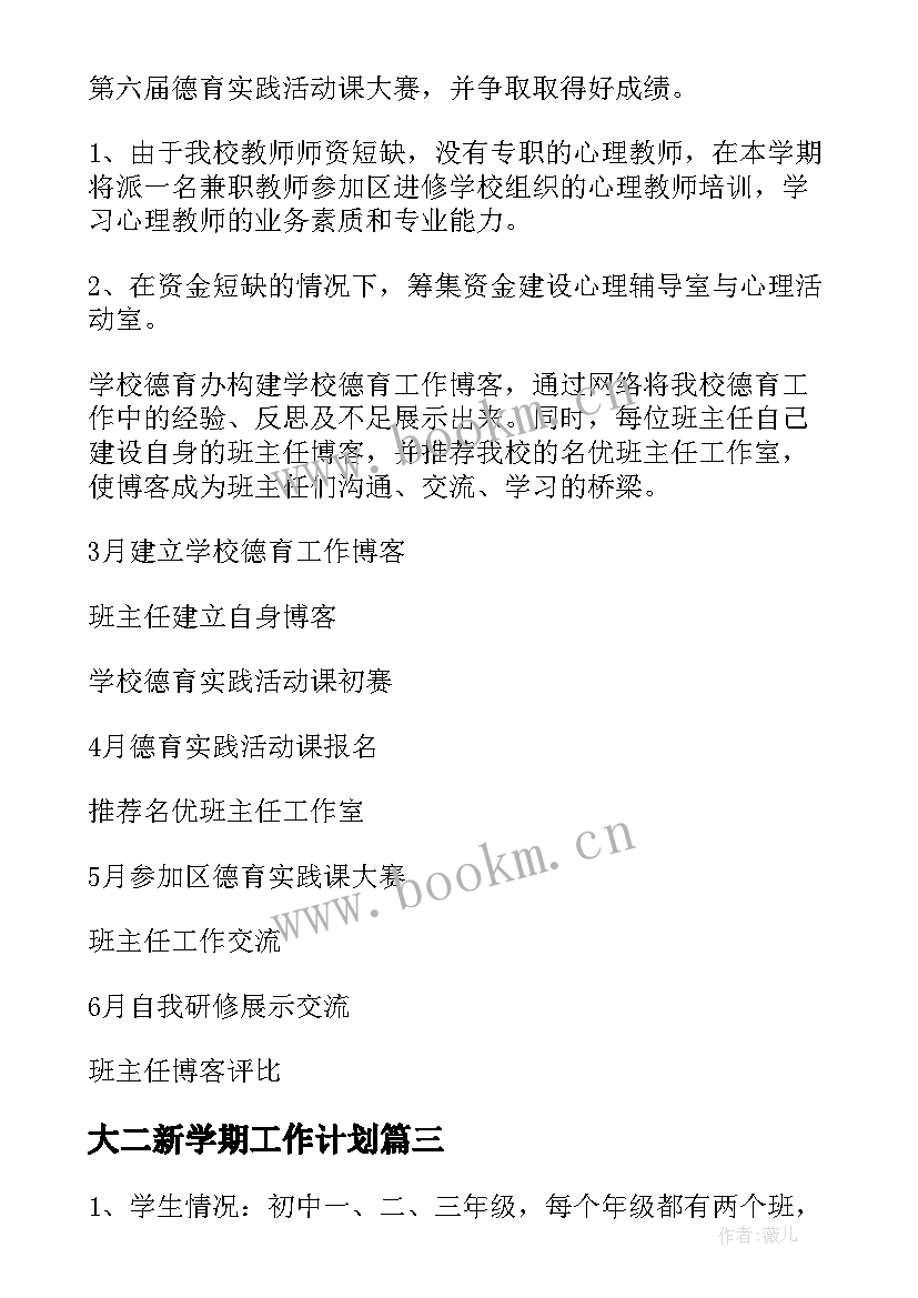 最新大二新学期工作计划 学期学期工作计划(优质8篇)