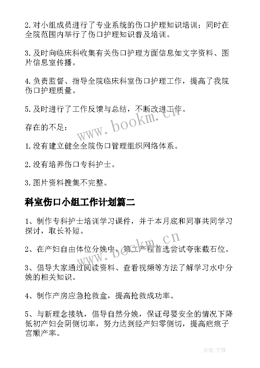 最新科室伤口小组工作计划(大全5篇)