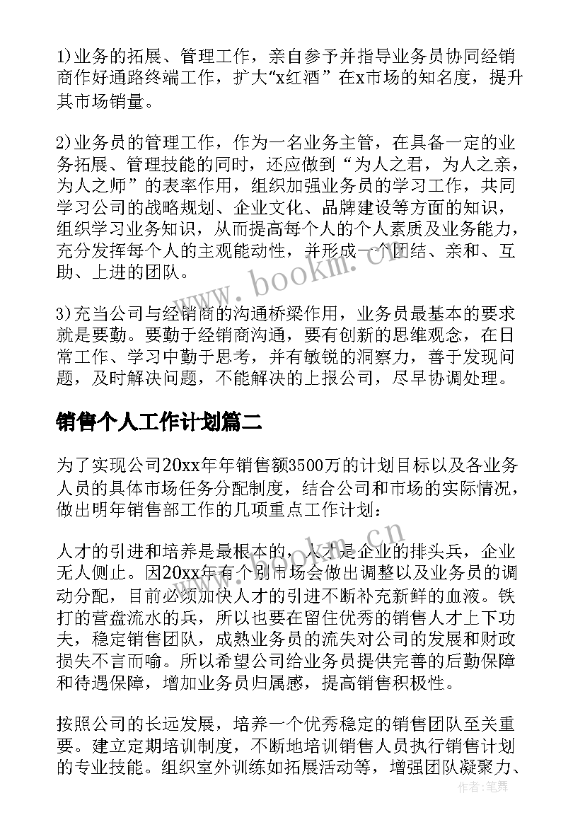 最新销售个人工作计划 销售工作计划(通用8篇)