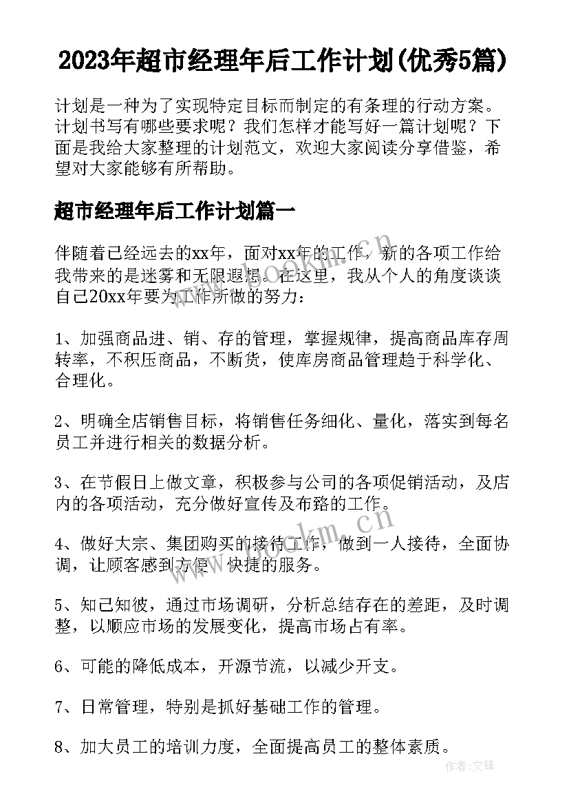 2023年超市经理年后工作计划(优秀5篇)