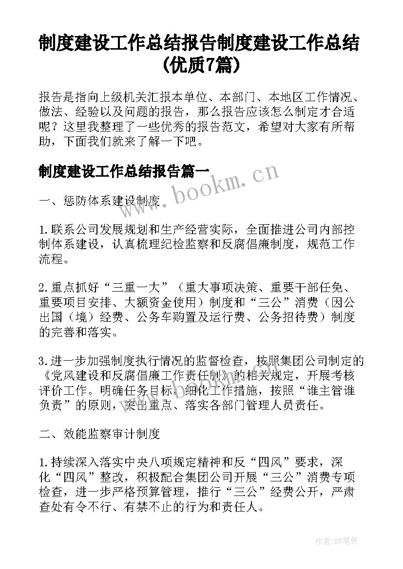 制度建设工作总结报告 制度建设工作总结(优质7篇)