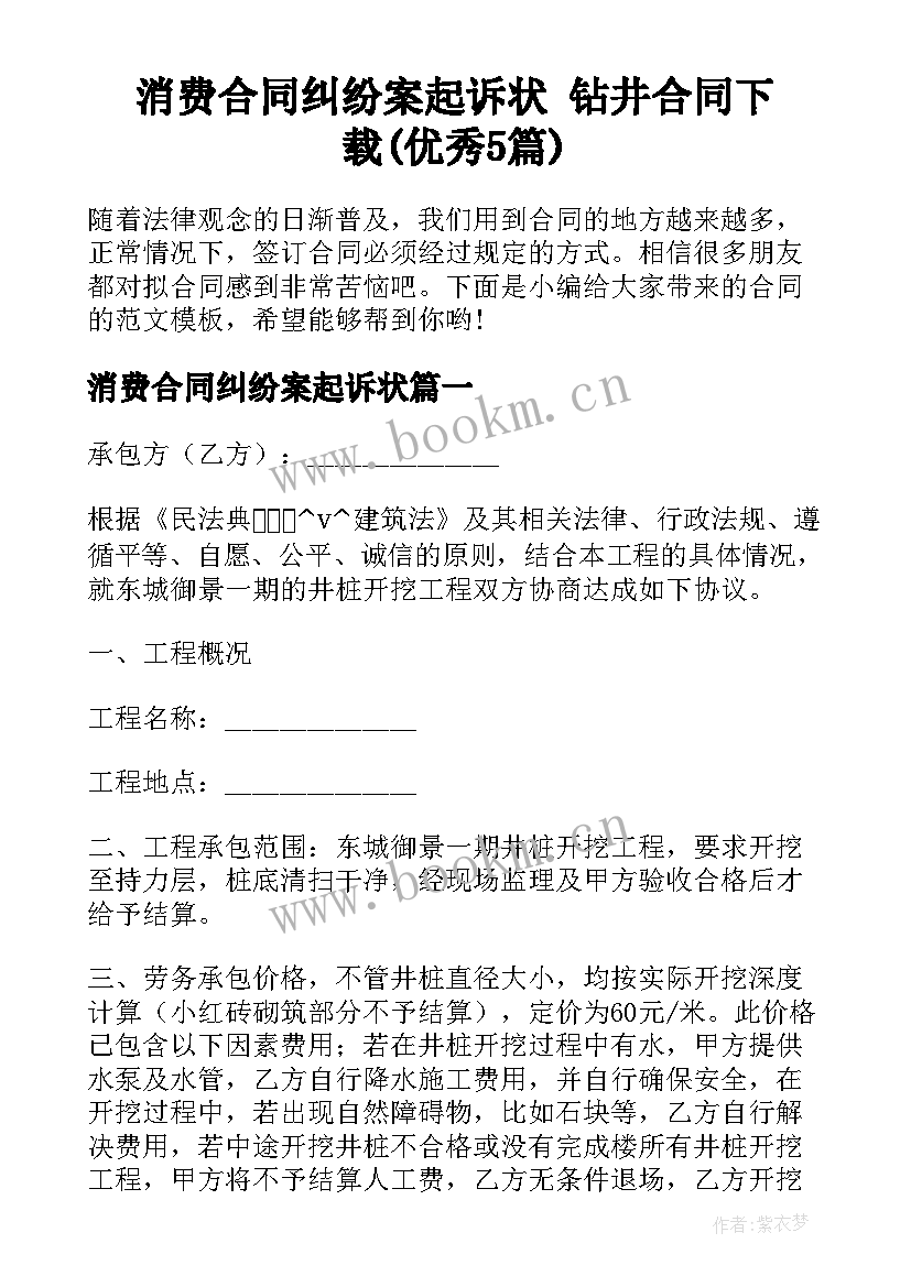 消费合同纠纷案起诉状 钻井合同下载(优秀5篇)