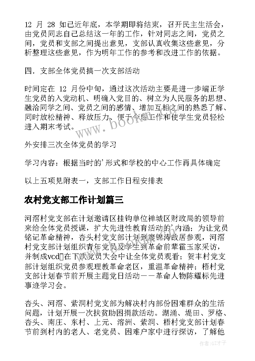 农村党支部工作计划(优秀8篇)