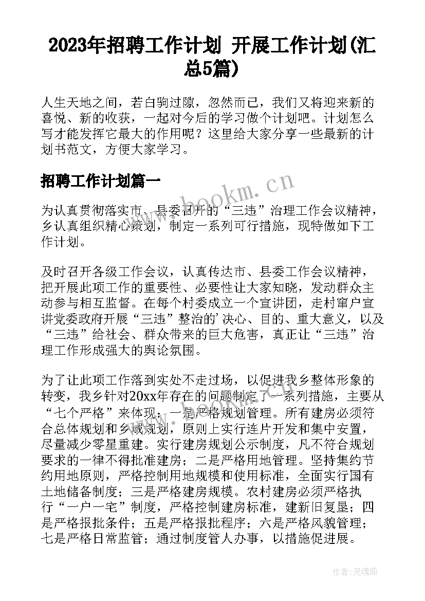 2023年招聘工作计划 开展工作计划(汇总5篇)