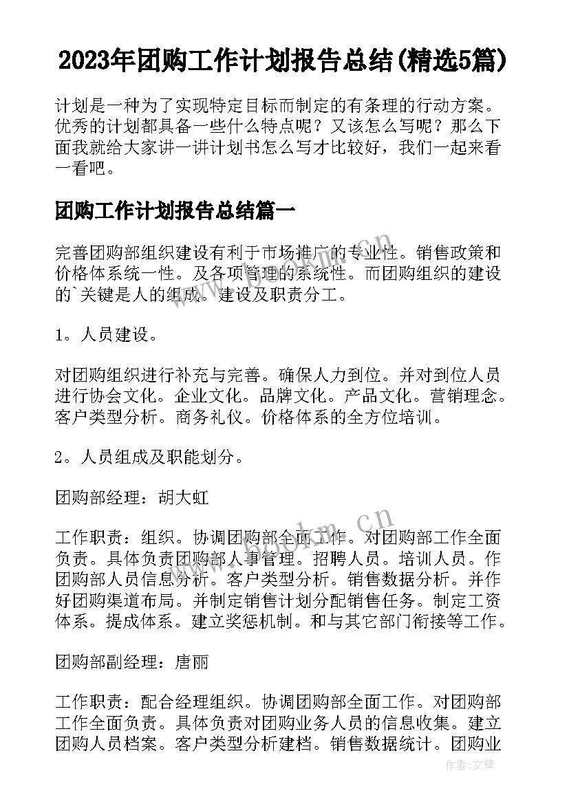 2023年团购工作计划报告总结(精选5篇)