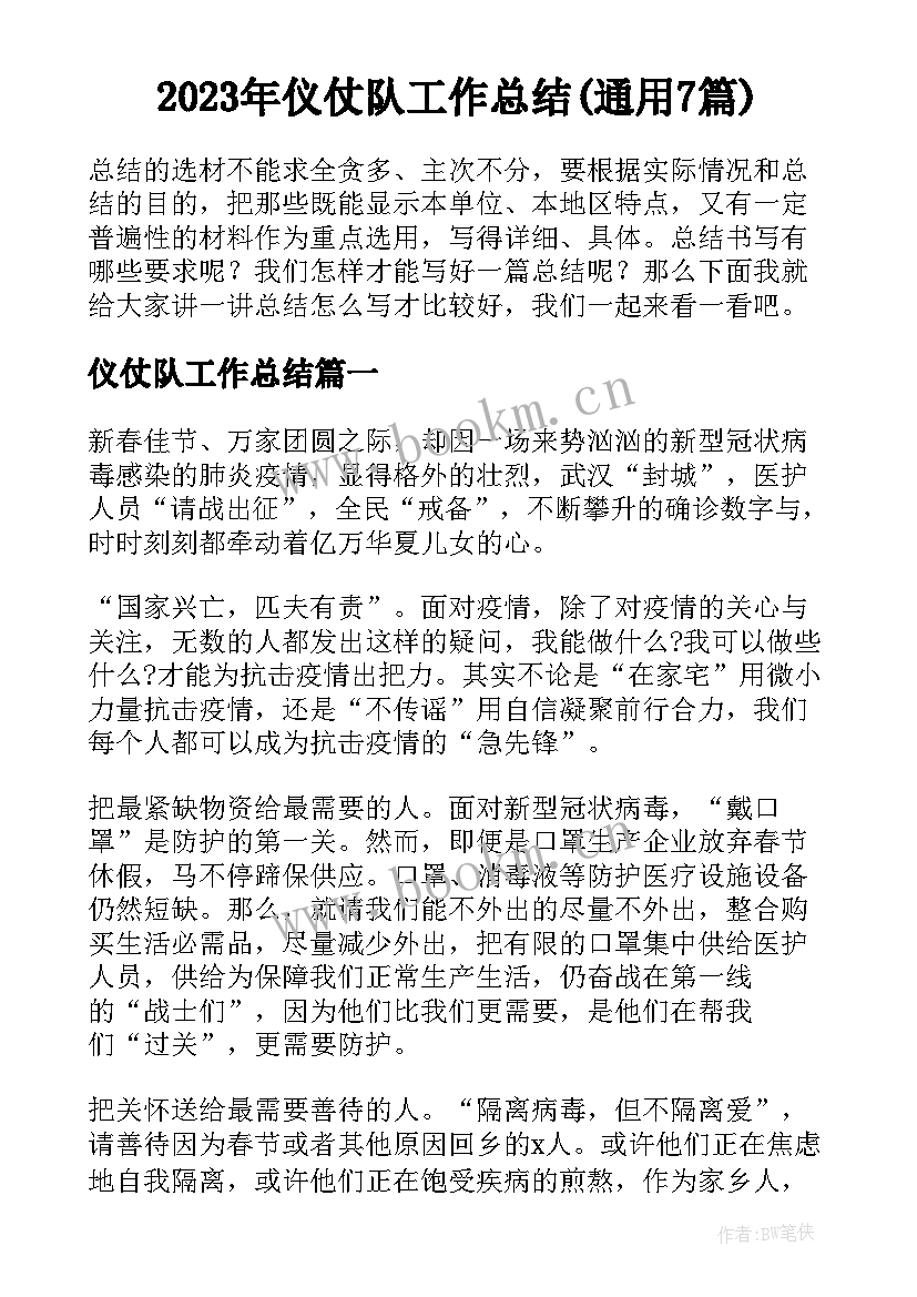 2023年仪仗队工作总结(通用7篇)