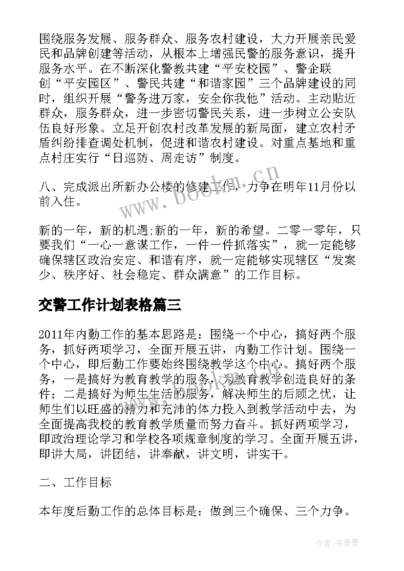 最新交警工作计划表格 交警护学工作计划(精选9篇)