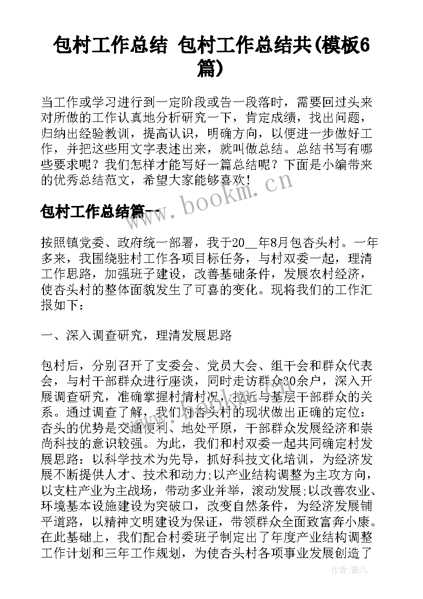 包村工作总结 包村工作总结共(模板6篇)