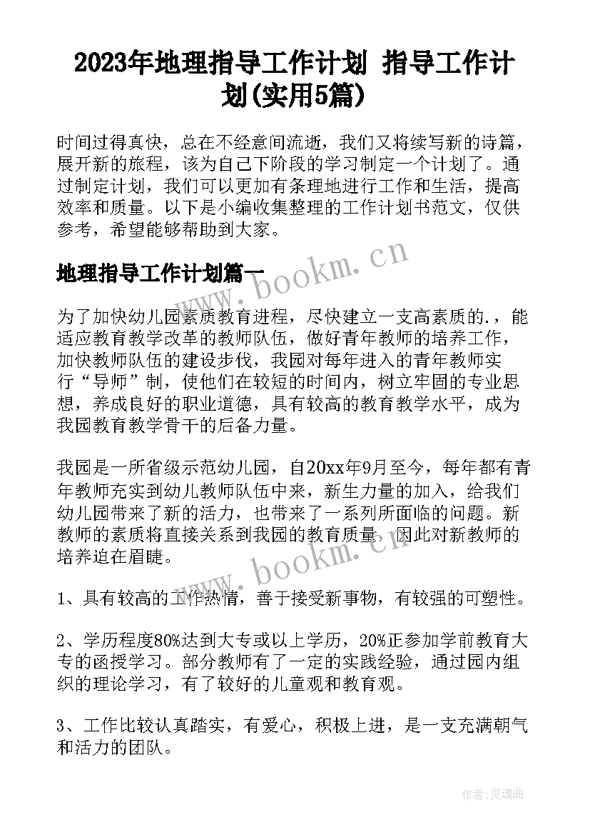 2023年地理指导工作计划 指导工作计划(实用5篇)