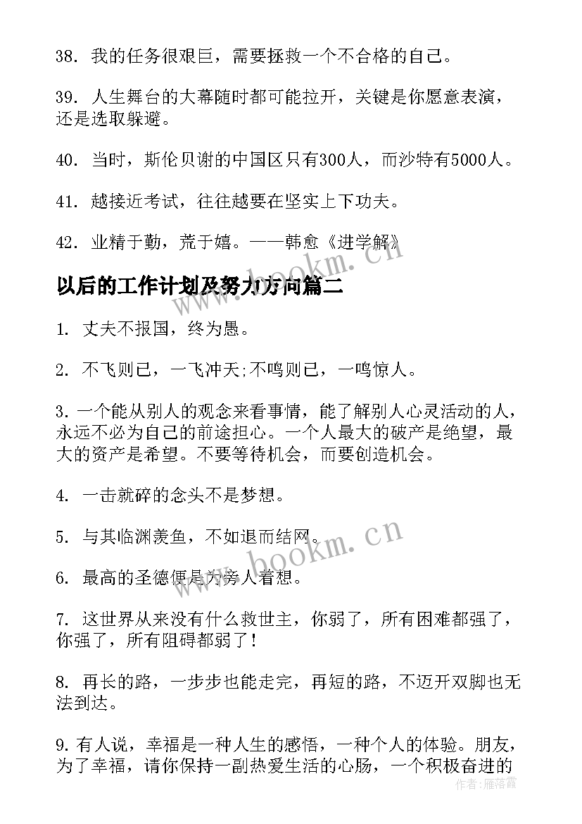 2023年以后的工作计划及努力方向(优秀5篇)