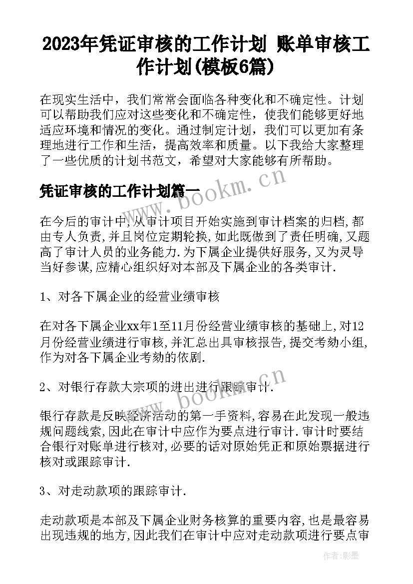 2023年凭证审核的工作计划 账单审核工作计划(模板6篇)