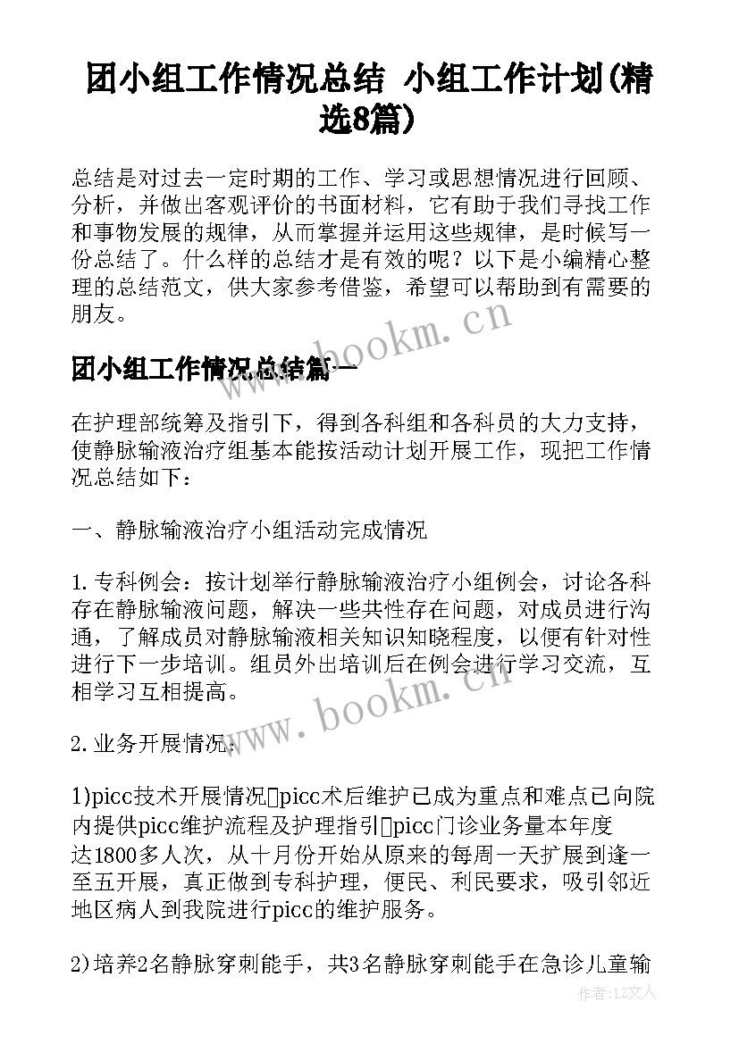 团小组工作情况总结 小组工作计划(精选8篇)