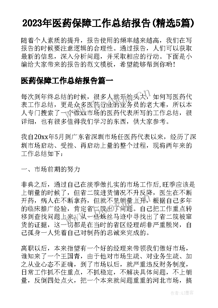 2023年医药保障工作总结报告(精选5篇)