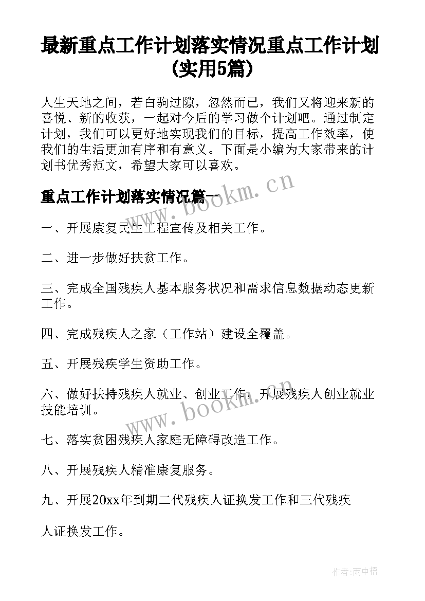 最新重点工作计划落实情况 重点工作计划(实用5篇)