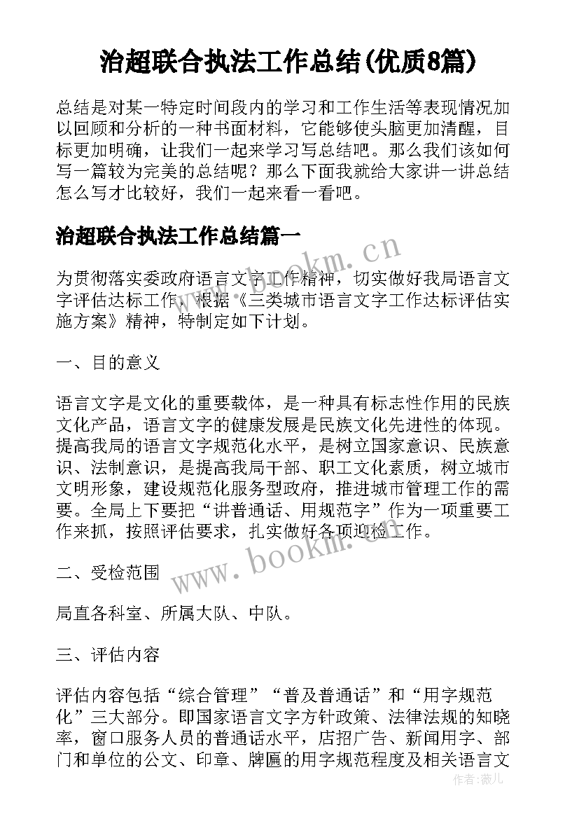 治超联合执法工作总结(优质8篇)