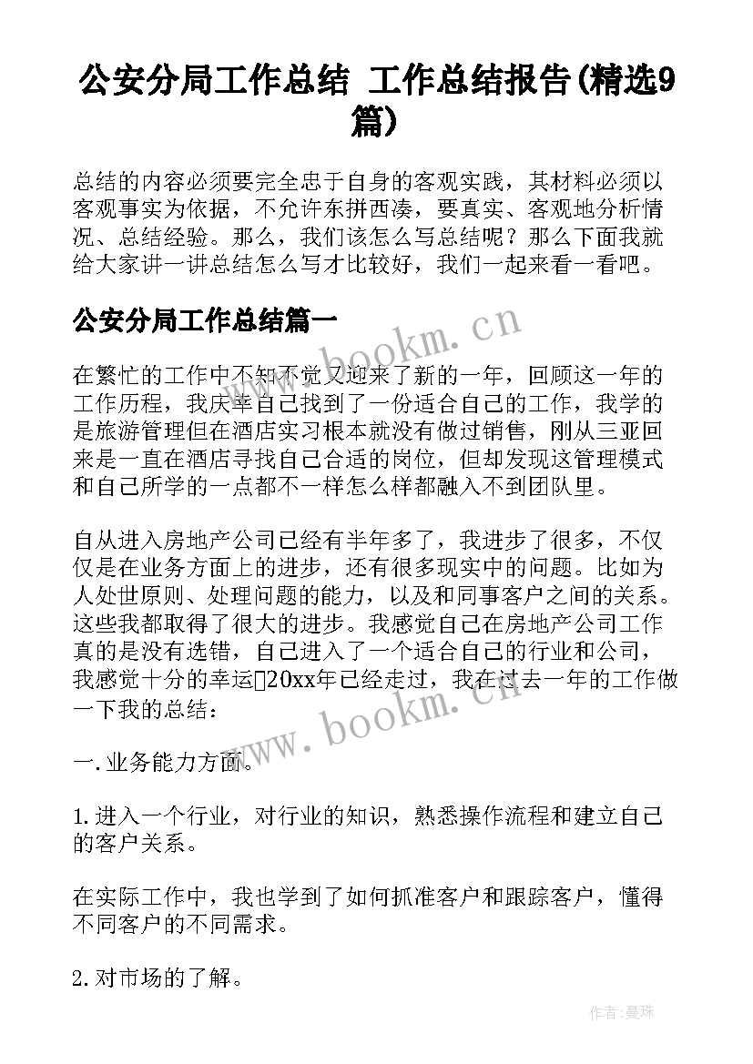 公安分局工作总结 工作总结报告(精选9篇)