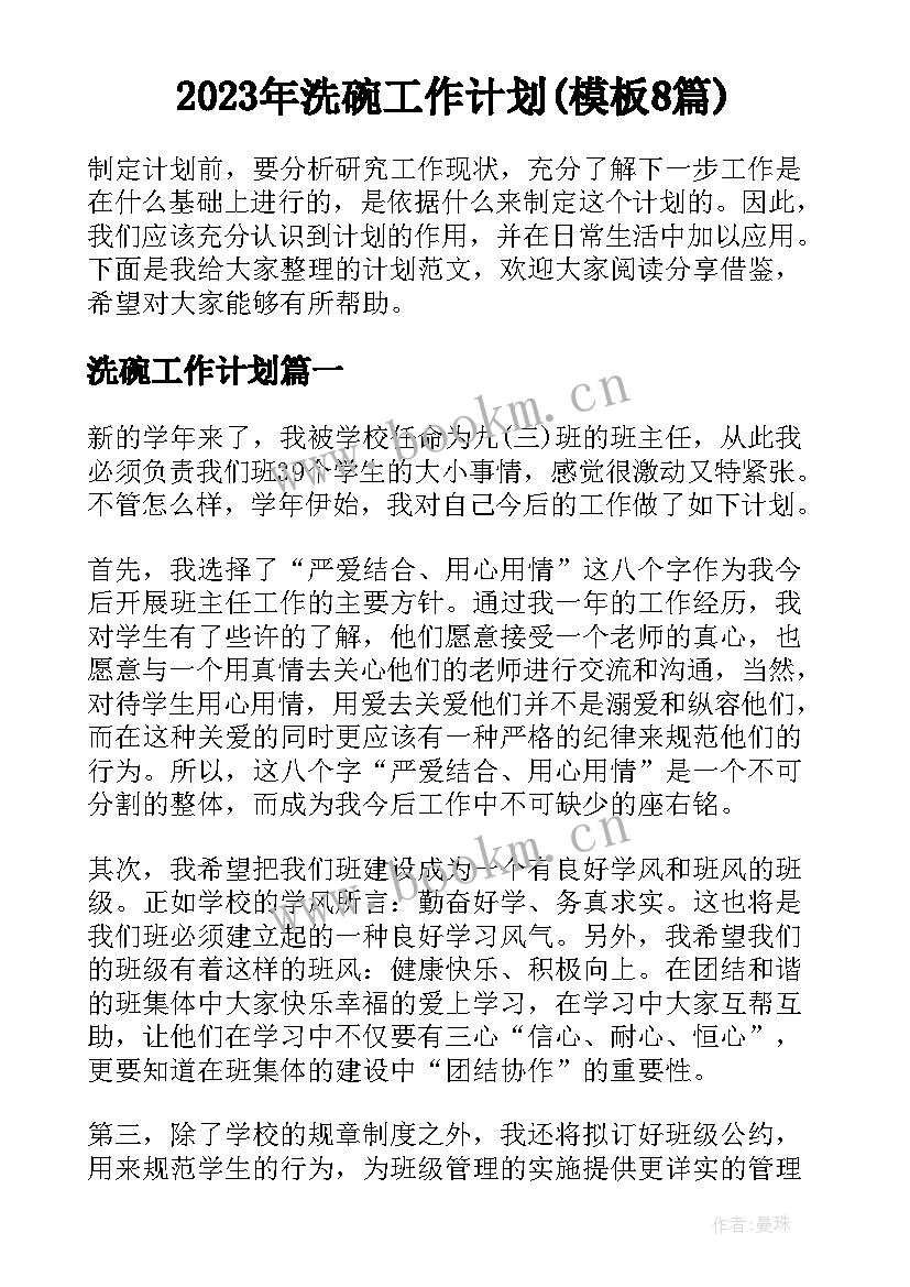 2023年洗碗工作计划(模板8篇)