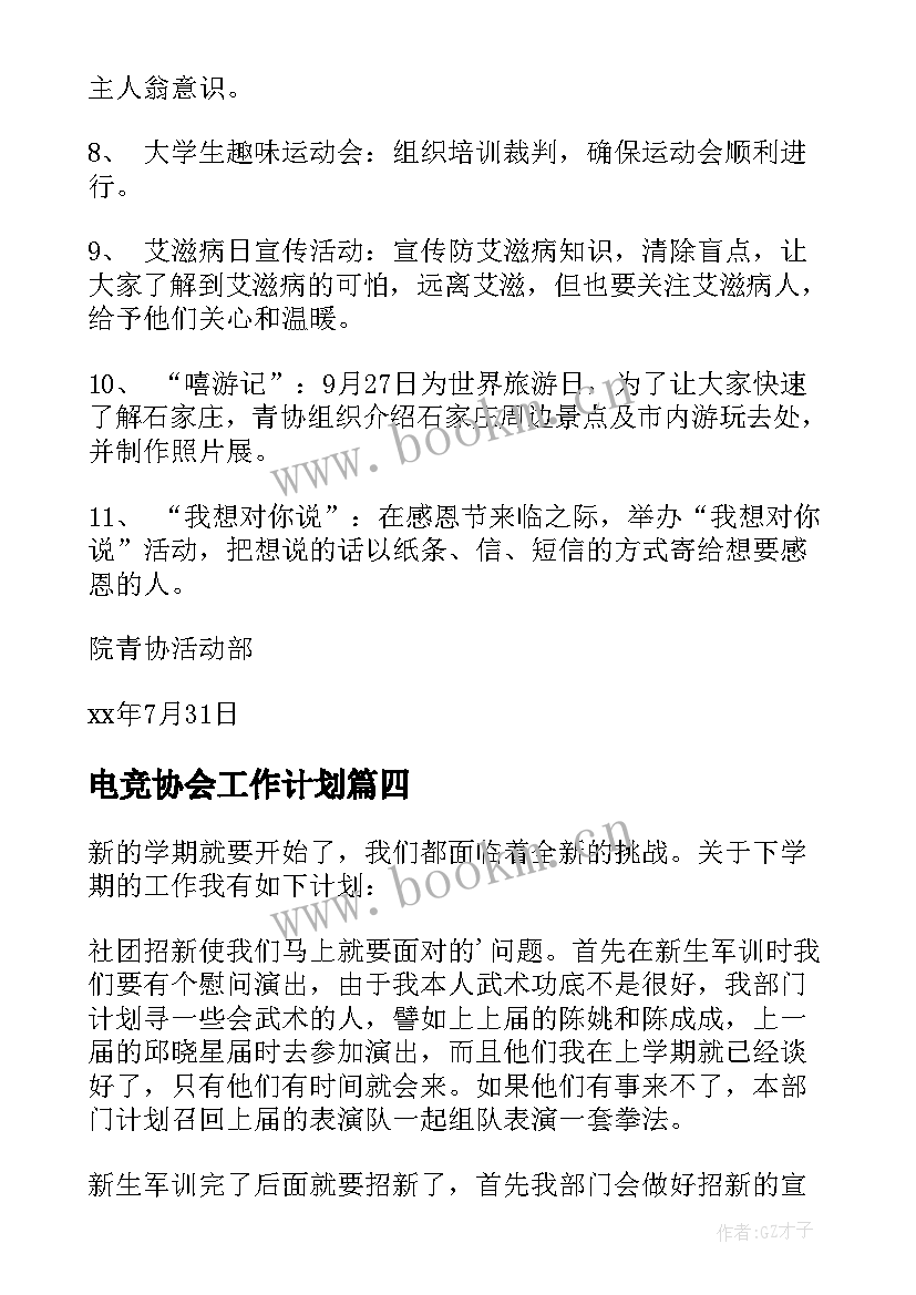 2023年电竞协会工作计划 协会工作计划(通用9篇)