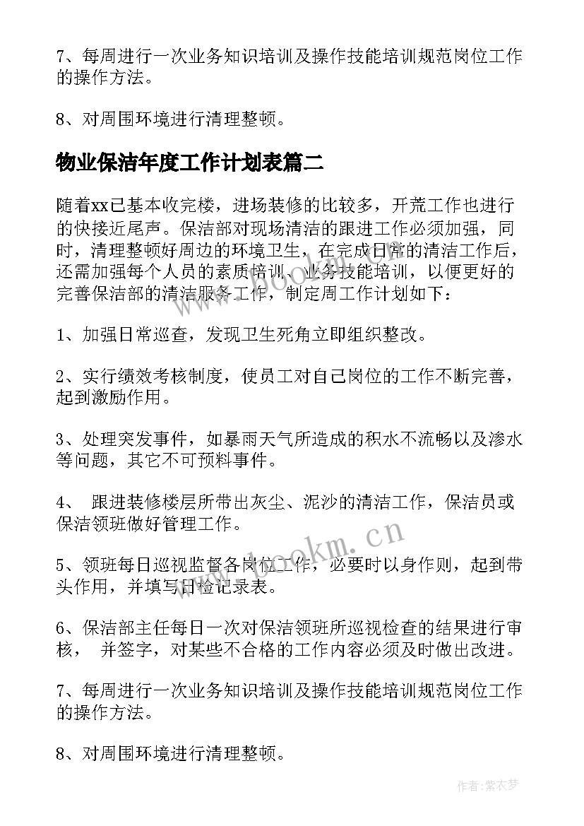 最新物业保洁年度工作计划表 物业保洁的工作计划共(精选6篇)