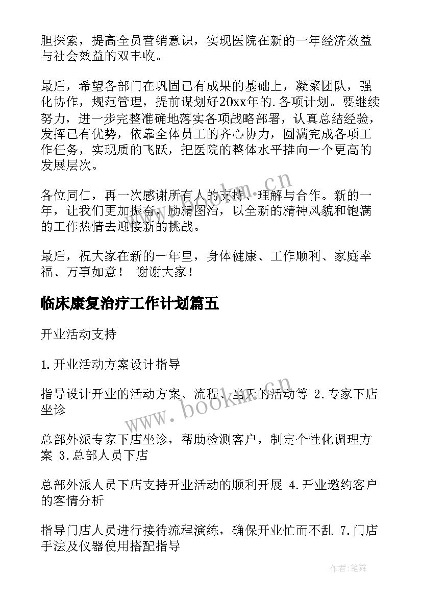 2023年临床康复治疗工作计划(汇总5篇)