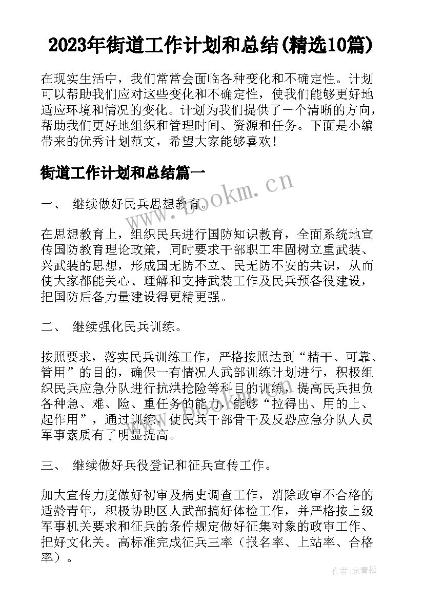 2023年街道工作计划和总结(精选10篇)