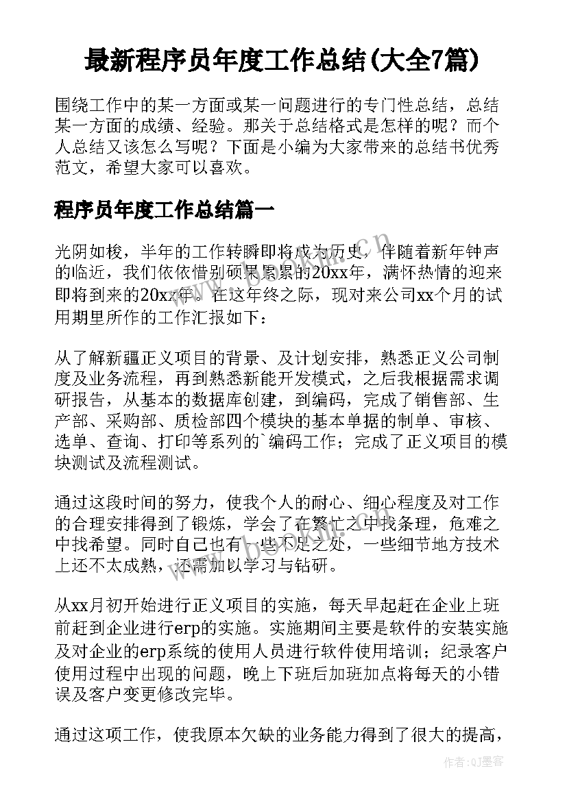 最新程序员年度工作总结(大全7篇)