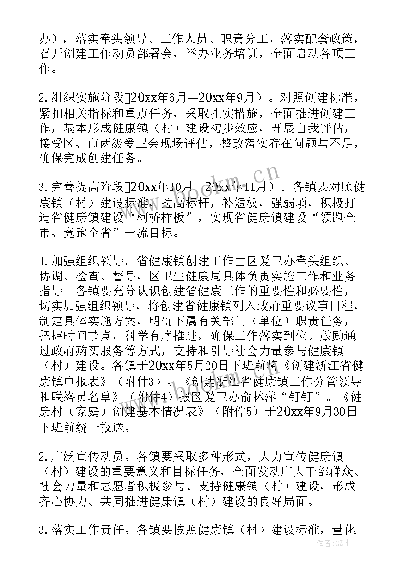 最新健康村建设方案 省健康镇建设工作计划(汇总10篇)