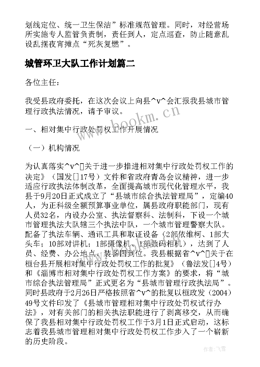 城管环卫大队工作计划 城管大队工作计划(大全5篇)