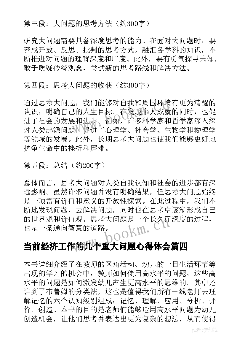 当前经济工作的几个重大问题心得体会(汇总5篇)