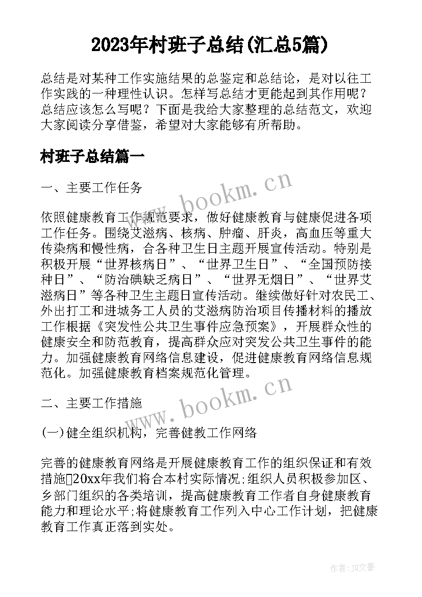 2023年村班子总结(汇总5篇)