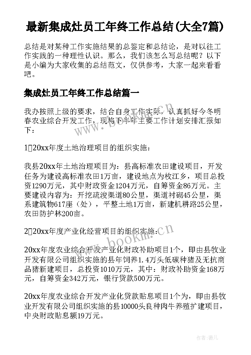 最新集成灶员工年终工作总结(大全7篇)