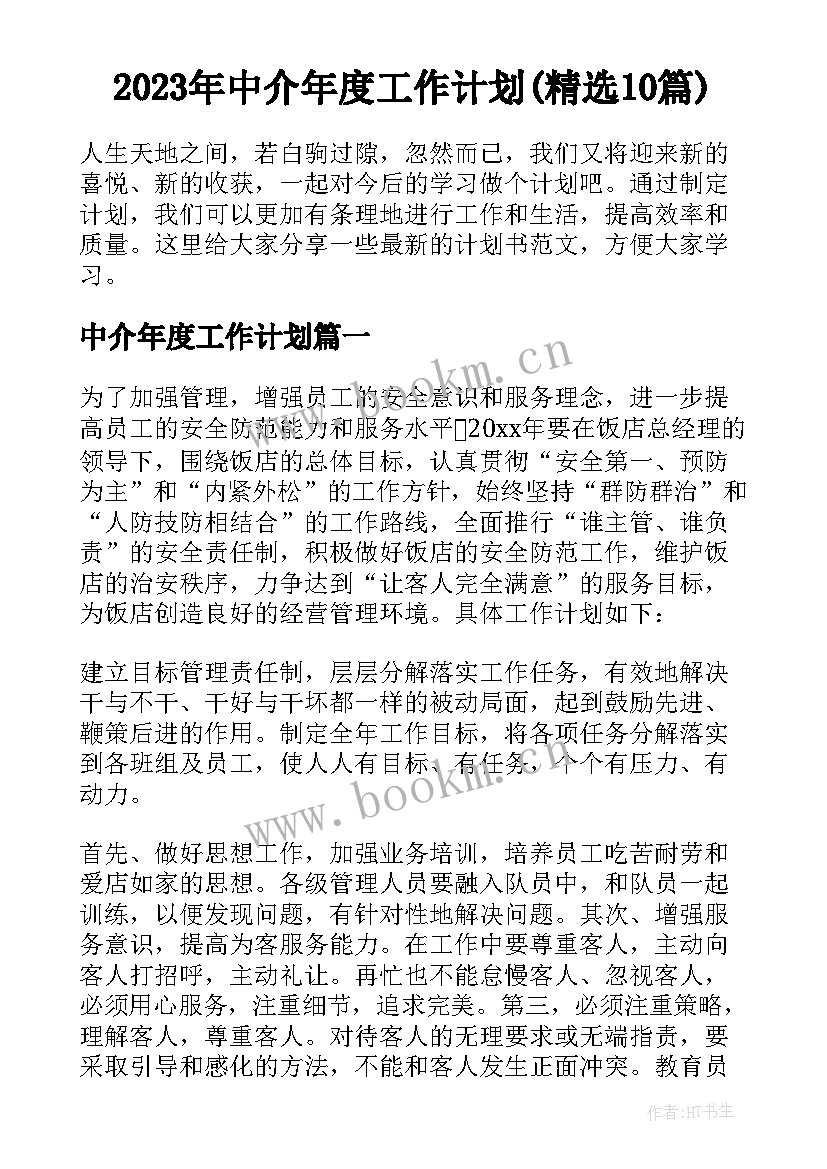 2023年中介年度工作计划(精选10篇)