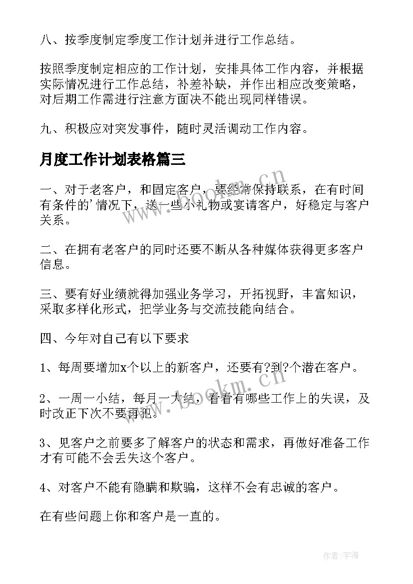 2023年月度工作计划表格 店长周工作计划表格(优质7篇)