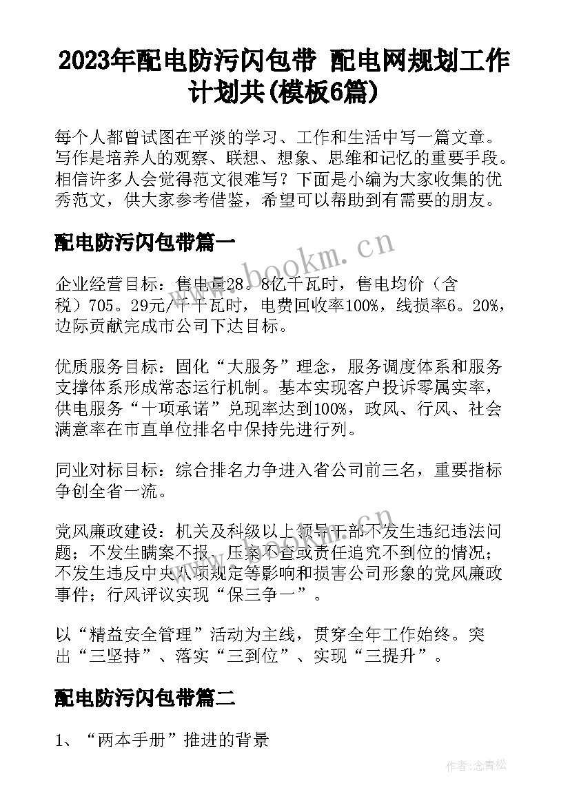 2023年配电防污闪包带 配电网规划工作计划共(模板6篇)