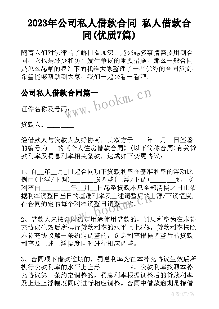 2023年公司私人借款合同 私人借款合同(优质7篇)