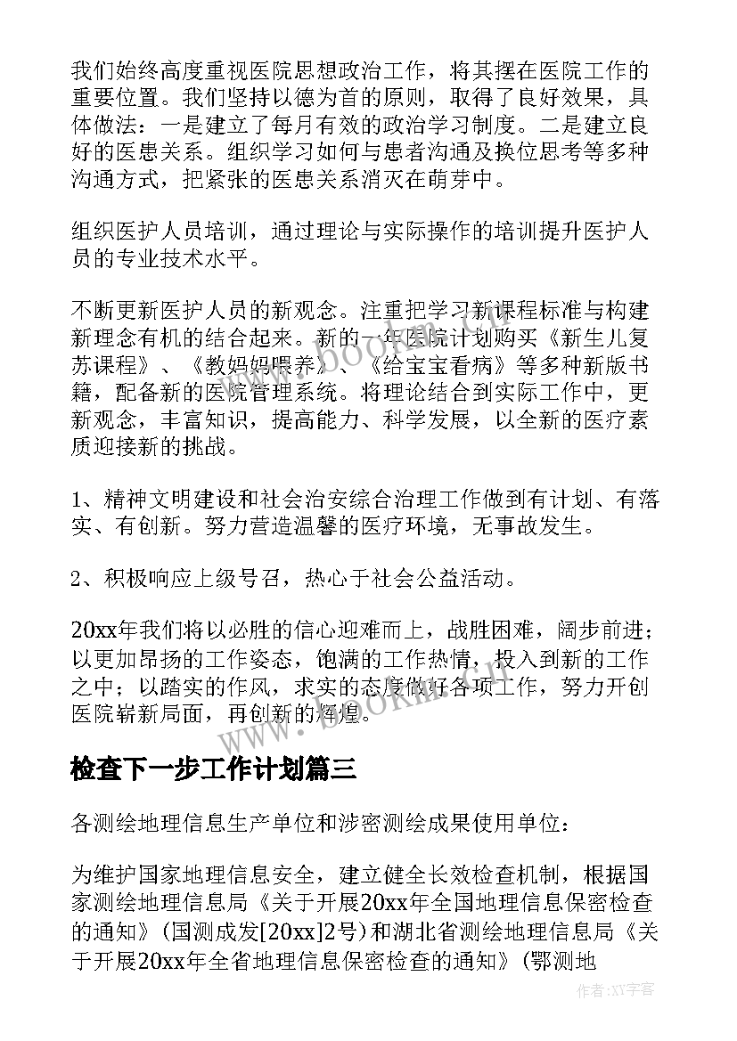 2023年检查下一步工作计划(通用7篇)