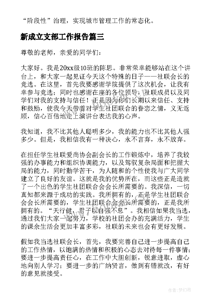 最新新成立支部工作报告 新成立城管大队工作计划(实用5篇)