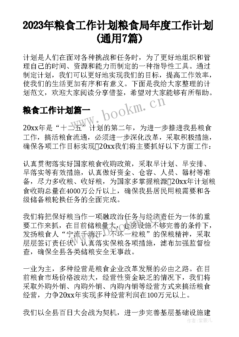 2023年粮食工作计划 粮食局年度工作计划(通用7篇)