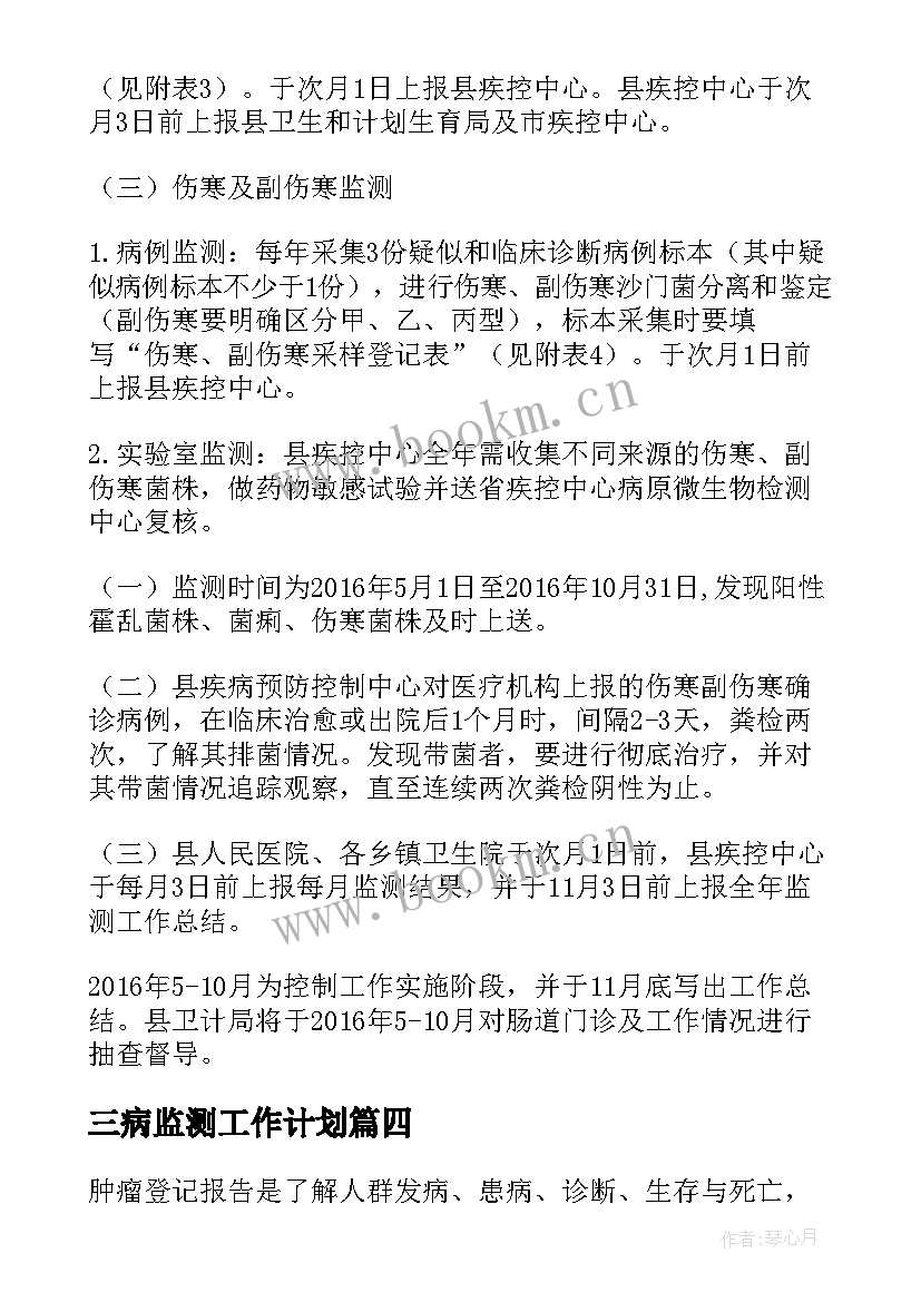 三病监测工作计划 监测工作计划(汇总6篇)