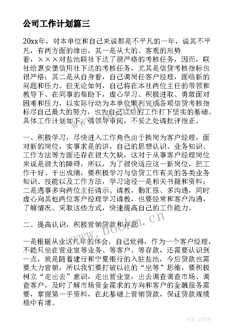 公司工作计划(优质7篇)